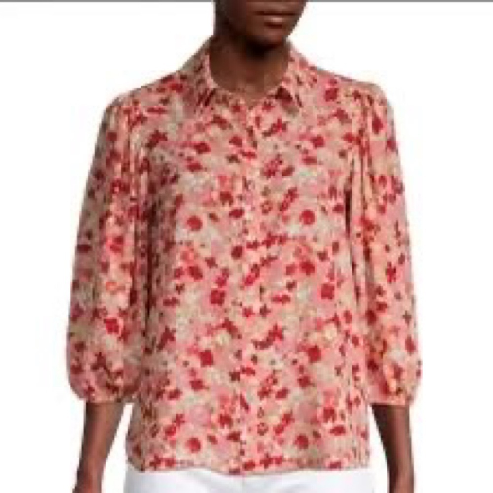 Nanette Lepore Red and Pink Floral Blouse - Picture 1 of 9